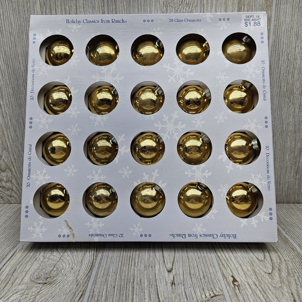 Vintage Rauch Holiday Classics Gold Glass Ornaments Set of 20 Christmas USA Made